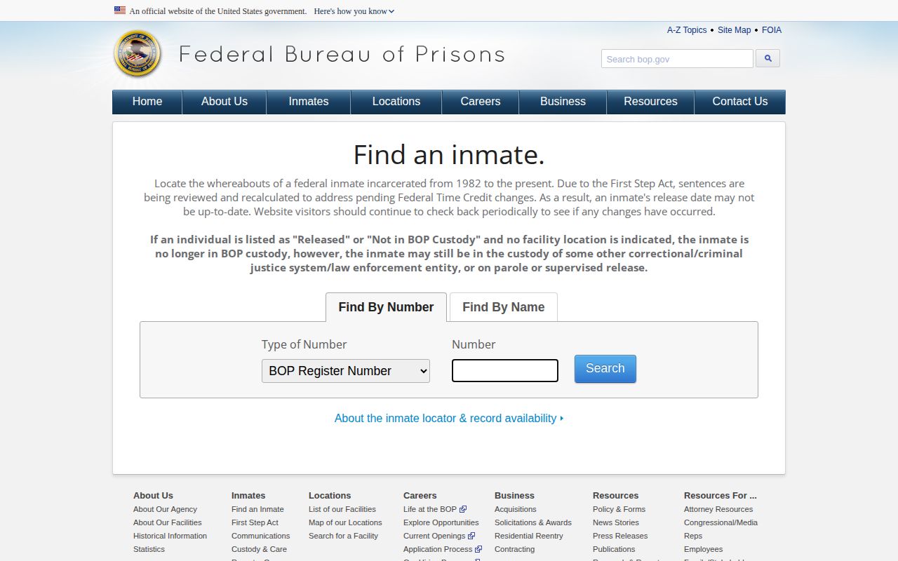 BOP locator fields for a Carroll County federal release