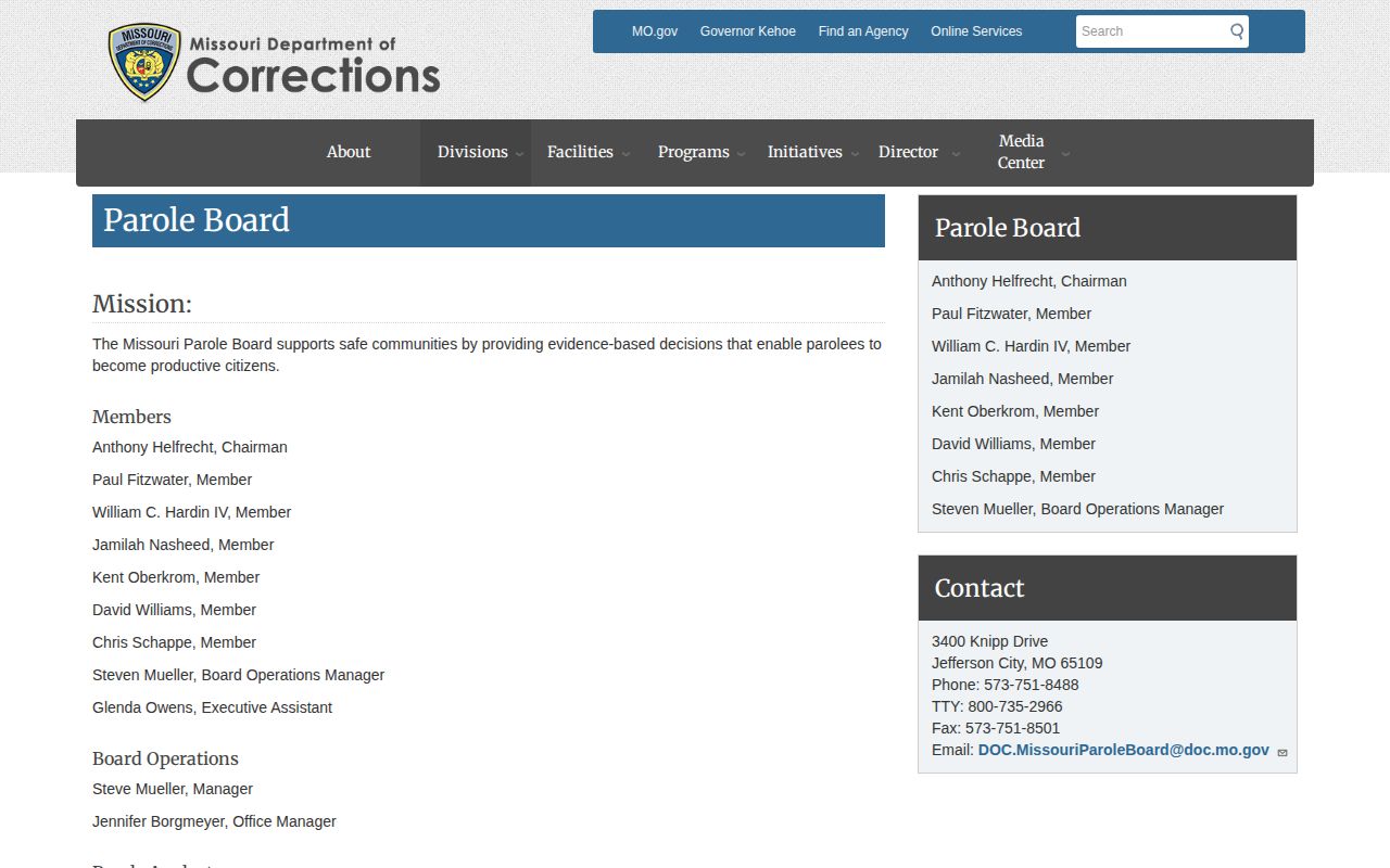 Missouri Parole Board rules for Carroll County parole records