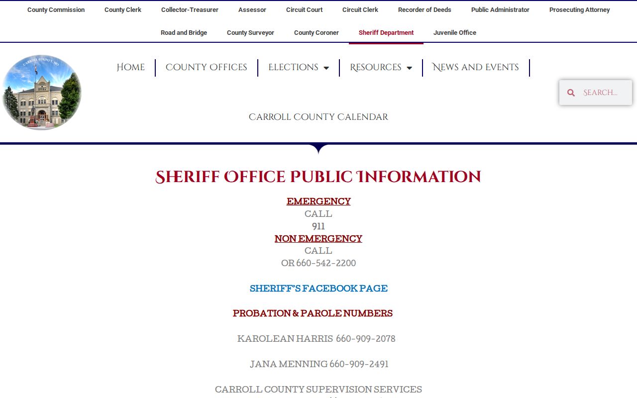 Official Carroll County Jail and Sheriff release contact page